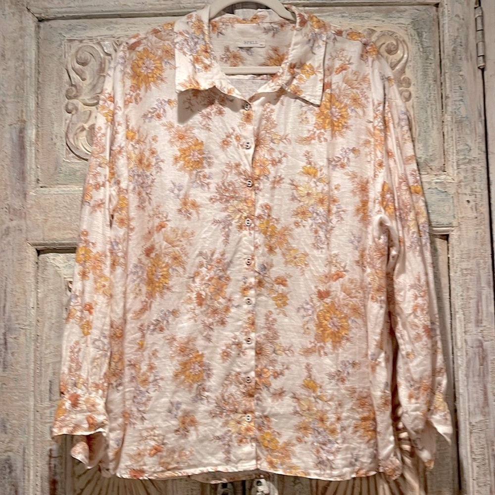 EUC, Like New, Spell & The Gypsy Medowland Linen Floral Top /XXL/